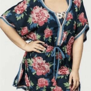 Matilda Jane Cool Shade Swimsuit Coverup Beach Tunic Navy Blue Floral Size L